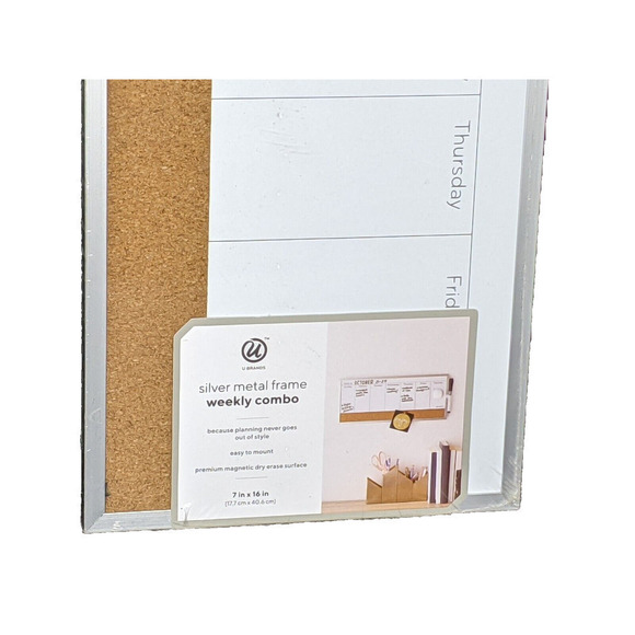 U Brands 358U Magnetic Dry Erase/Cork Weekly Calendar Board 7 x 16" NEW - Picture 2 of 3